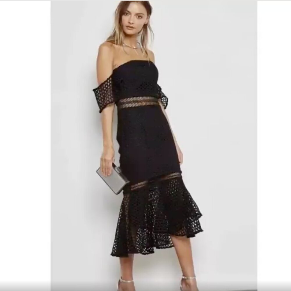 Jarlo Women's Lace Off-the-Shoulder Midi Dress  |  Size 8